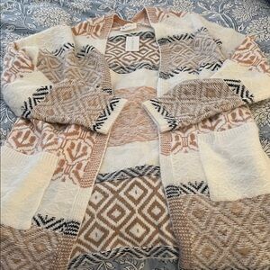 Women's Cozy Geometric Cardigan - Cream and Tan